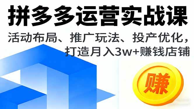 (16135期)拼多多运营实战课,活动布局、推广玩法、投产优化,打造月入3w+赚钱店铺-尤课网创
