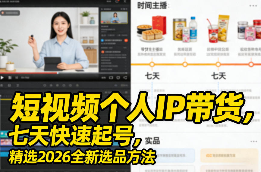 短视频个人IP带货，七天快速起号，精选2026全新选品方法-尤课网创