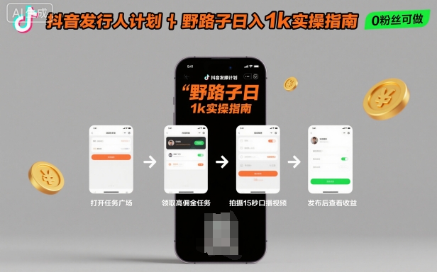 抖音发行人计划全新野路子玩法，随时随地，只要有手机，就能操作，日入1k+【揭秘】-尤课网创
