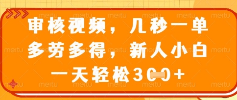 最新审核视频，几秒一单，多劳多得，新人小白一天轻松3张【揭秘】-尤课网创