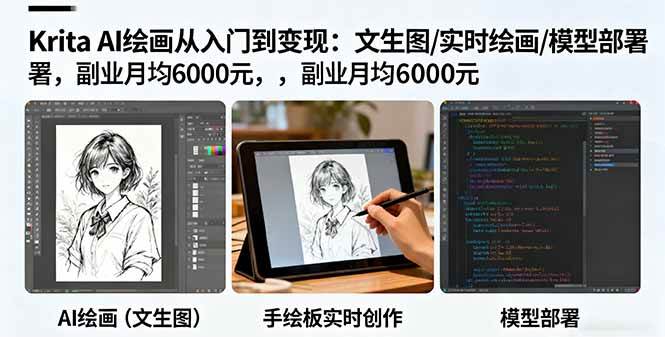 (16222期)Krita AI绘画从入门到变现:文生图/实时绘画/模型部署,副业月均6000元-尤课网创