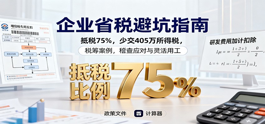 企业省税避坑指南：抵税75%，少交405万所得税，税筹案例，稽查应对与灵活用工-尤课网创
