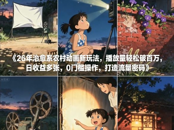 26年治愈系农村动画新玩法，播放量轻松破百万，日收益多张，0门槛操作，打造流量密码-尤课网创