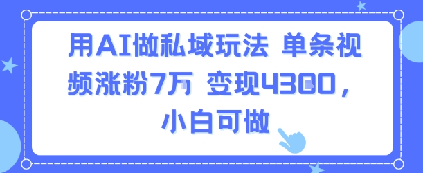 用AI做私域玩法，单条视频涨粉7W变现4.3k，小白可做-尤课网创