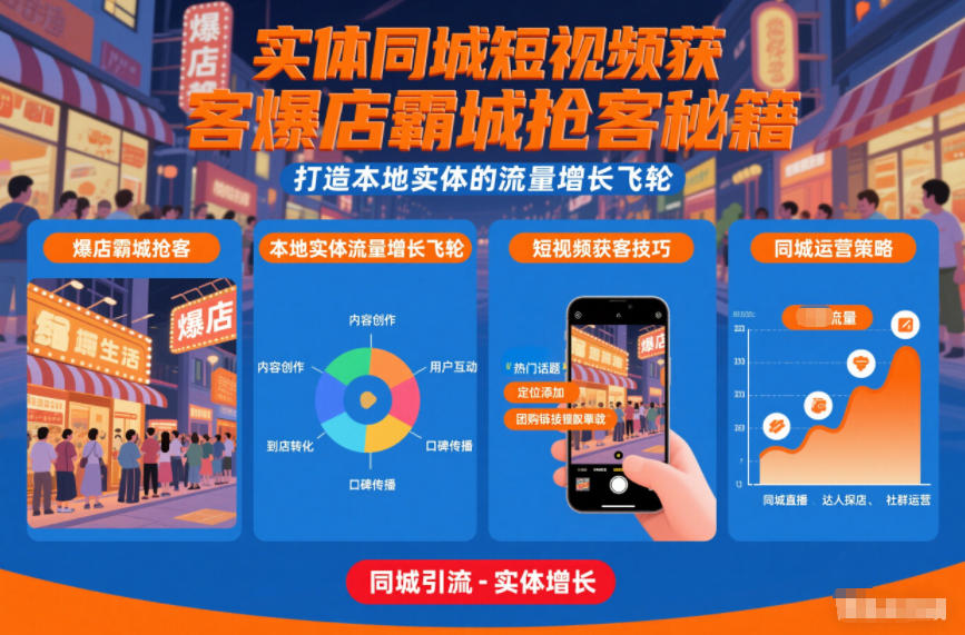 实体同城短视频获客爆店霸城抢客秘籍，打造本地实体的流量增长飞轮-尤课网创