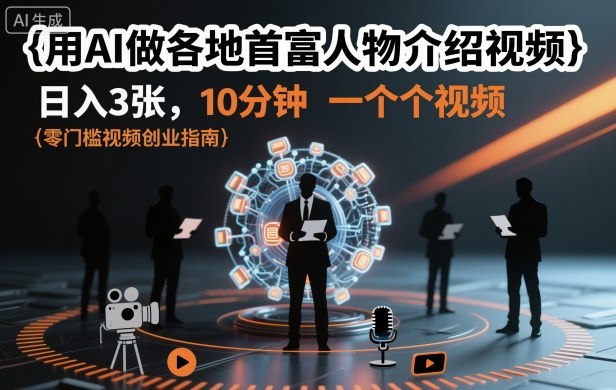 用AI做各地首富人物介绍视频，日入3张，10分钟一个视频-尤课网创