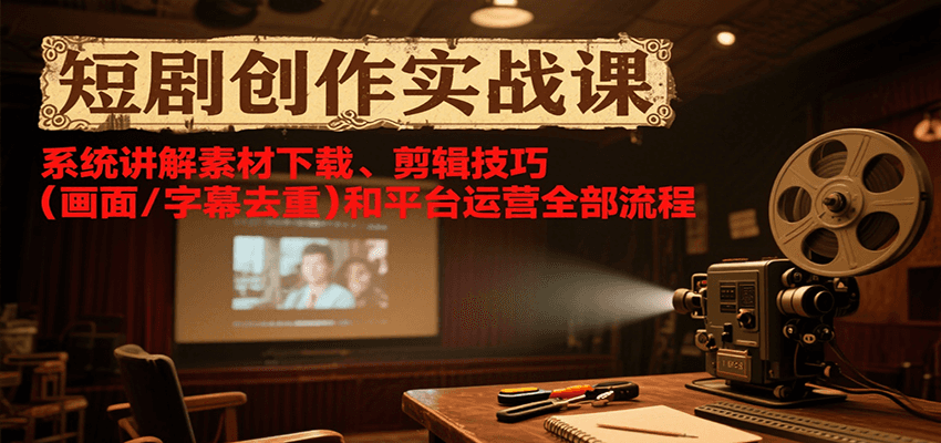 短剧创作实战课，系统讲解素材下载、剪辑技巧（画面/字幕去重）和平台运营全部流程-尤课网创