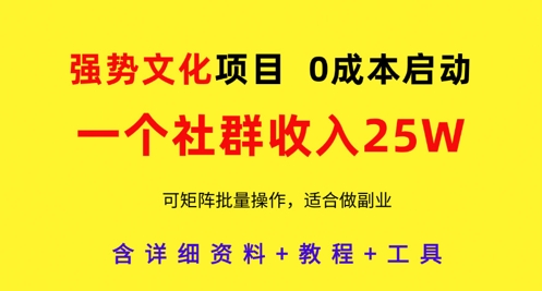 强势文化项目，一个社群收入25个W，0成本启动，可矩阵批量操作，原创详细实操教程-尤课网创