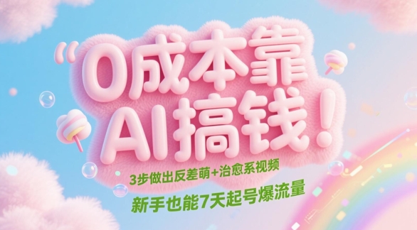 0成本靠AI搞钱！3步做出反差萌+治愈系视频，新手也能7天起号爆流量-尤课网创