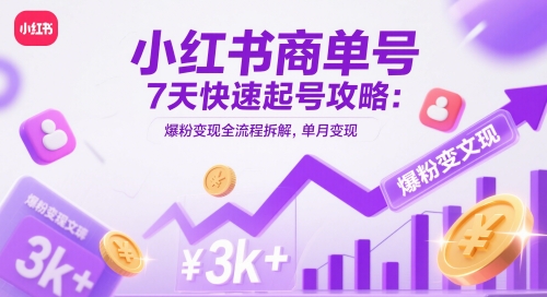 小红书商单号7天快速起号攻略：爆粉变现全流程拆解，单月变现3k+-尤课网创