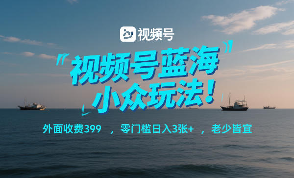 视频号蓝海小众玩法！外面收费399，零门槛日入3张+，老少皆宜-尤课网创