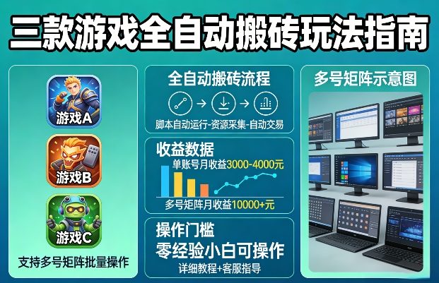 三款游戏全自动搬砖玩法,收益稳定月入1W,支持多号矩阵批量放大,零经验小白也可以操作【揭秘】 三款游戏全自动搬砖玩法,收益稳定月入1W,支持多号矩阵批量放大,零经验小白也可以操作【揭秘】
