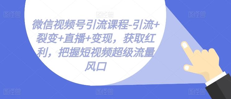 微信视频号引流课程-引流+裂变+直播+变现，获取红利，把握短视频超级流量风口-尤课网创