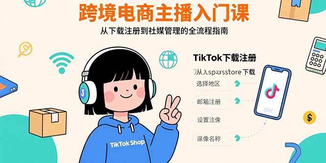 (15708期)跨境电商主播入门课,TikTok下载注册,支付工具配置,社媒账号管理全流程-尤课网创