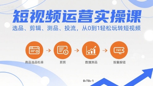 短视频运营实操课，选品、剪辑、测品、投流，从0到1轻松玩转短视频-尤课网创