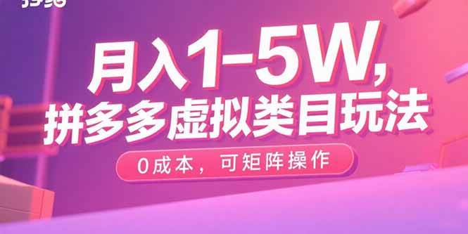 （15903期）月入1-5W，拼多多虚拟类目玩法，0成本，可矩阵操作-尤课网创