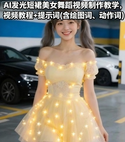 AI发光短裙美女舞蹈视频制作教学，视频教程+提示词(含绘图词、动作词)-尤课网创
