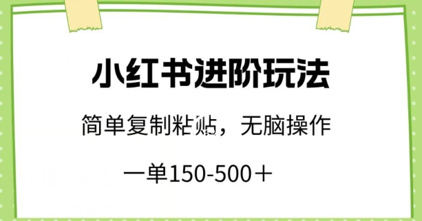 小红书进阶玩法，一单150-500+，简单复制粘贴，小白也能轻松上手-尤课网创