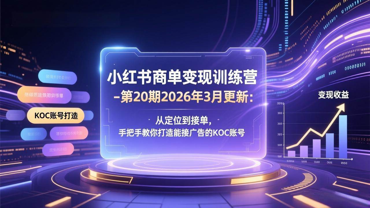 （17590期）小红书商单变现训练营-第20期26年3月更新：从定位到接单，手把手教你打造能接广告的KOC账号-尤课网创