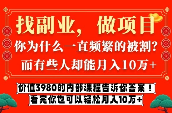 价值3980的网创内部课程，告诉你互联网创业月入10个W的秘密【揭秘】-尤课网创