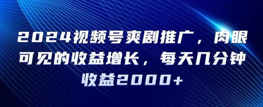 2024视频号爽剧推广，肉眼可见的收益增长，每天几分钟收益2000+【揭秘】-尤课网创