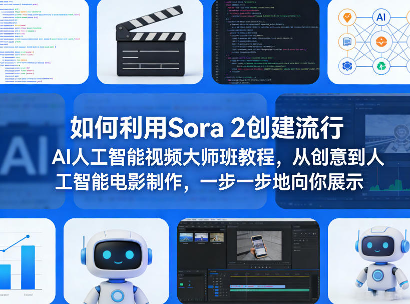 如何利用Sora 2创建流行AI人工智能视频大师班教程，从创意到人工智能电影制作，一步一步地向你展示-尤课网创