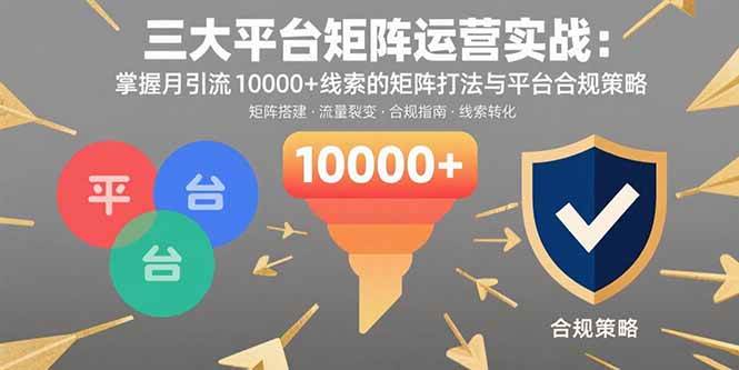 （15841期）三大平台矩阵运营实战：掌握月引流10000+线索的矩阵打法与平台合规策略-尤课网创