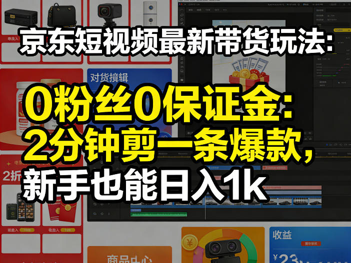 京东短视频最新带货玩法,0粉丝0保证金,2分钟剪一条爆款,新手也能日入1k+【揭秘】-尤课网创