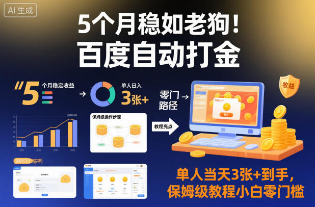 5个月稳如老狗！百度自动打金，单人当天3张+到手，保姆级教程小白零门槛【揭秘】-尤课网创