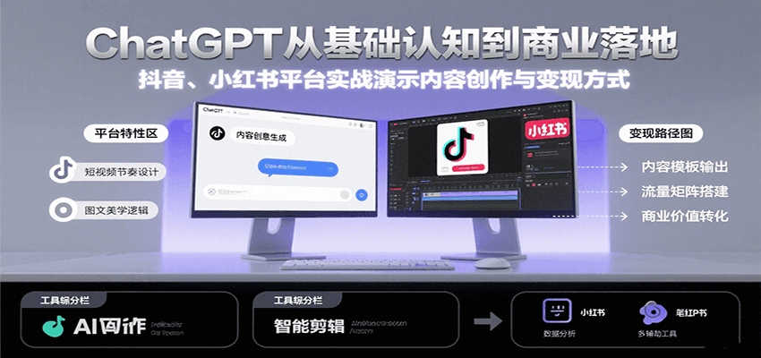 ChatGPT从基础认知到商业落地，实战演示抖音、小红书等平台的内容创作与变现-尤课网创