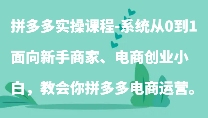 拼多多实操课程-系统从0到1，面向新手商家、电商创业小白，教会你拼多多电商运营。-尤课网创