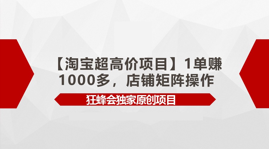 【淘宝超高价项目】1单赚1000多，店铺矩阵操作-尤课网创
