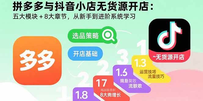 （15805期）拼多多与抖音小店无货源开店：五大模块+8大章节，从新手到进阶系统学习-尤课网创