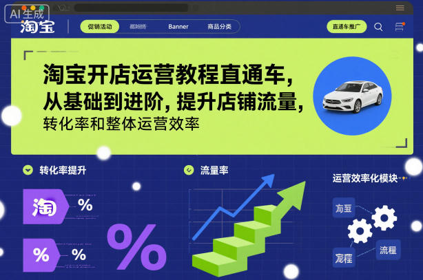 淘宝开店运营教程直通车，从基础到进阶，提升店铺流量，转化率和整体运营效率（更新26年3月）-尤课网创