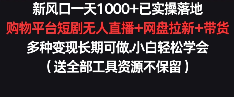 新风口一天1000+已实操落地购物平台短剧无人直播+网盘拉新+带货多种变现长期可做-尤课网创