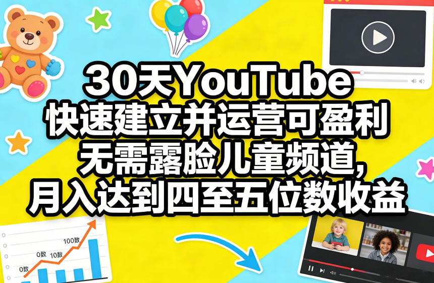 30天YouTube快速建立并运营可盈利无需露脸儿童频道，月入达到四至五位数收益-尤课网创