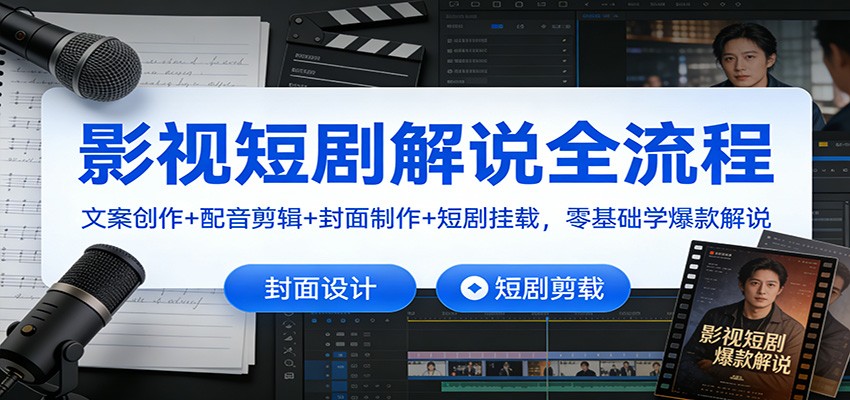 影视短剧解说全流程：文案创作+配音剪辑+封面制作+短剧挂载，零基础学爆款解说-尤课网创
