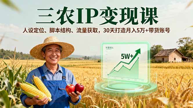 （16044期）三农IP变现课，人设定位、脚本结构、流量获取，30天打造月入5万+带货账号-尤课网创