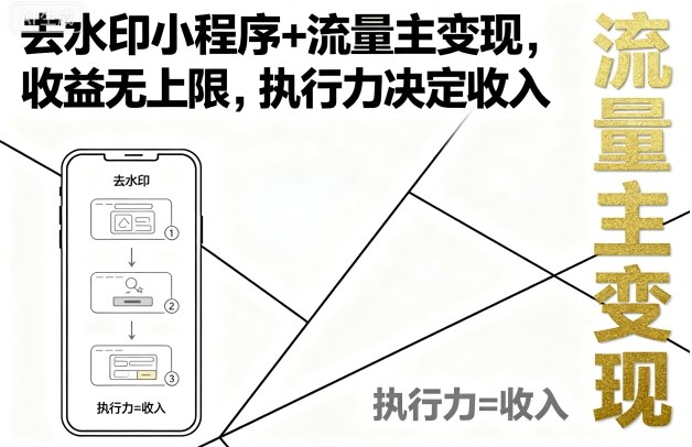 去水印小程序+流量主变现，收益无上限，执行力决定收入-尤课网创