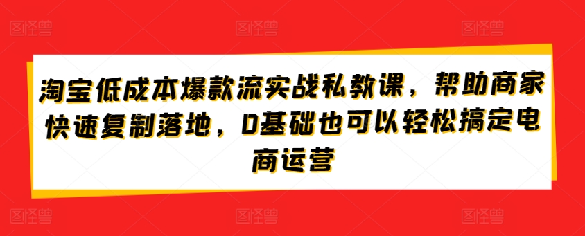 淘宝低成本爆款流实战私教课，帮助商家快速复制落地，0基础也可以轻松搞定电商运营-尤课网创
