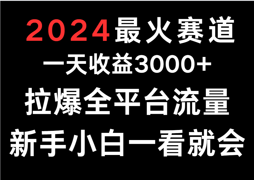 2024最火赛道，一天收一3000+.拉爆全平台流量，新手小白一看就会-尤课网创