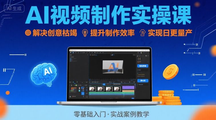 Ai视频制作实操课，解决创意枯竭、效率低下痛点，实现日更量产可持续变现-尤课网创