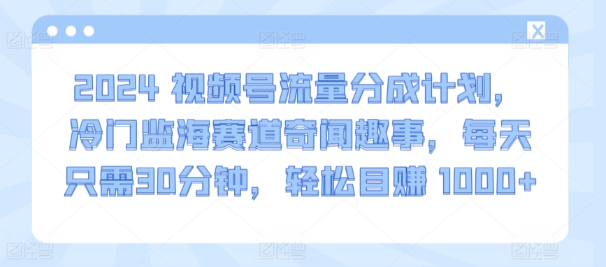 2024视频号流量分成计划，冷门监海赛道奇闻趣事，每天只需30分钟，轻松目赚 1000+-尤课网创