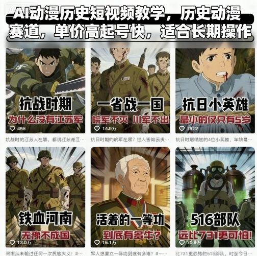AI动漫历史短视频教学,历史动漫赛道,单价高起号快,适合长期操作-尤课网创