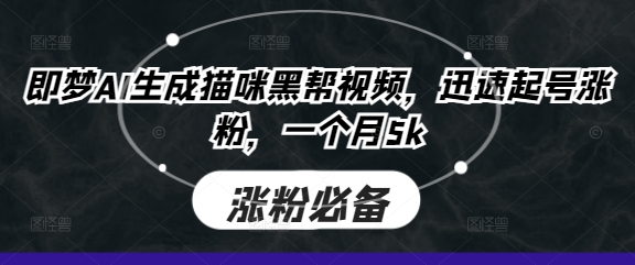 即梦AI生成猫咪黑帮视频，迅速起号涨粉，一个月5k-尤课网创