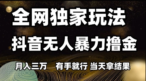 全网独家玩法抖音无人暴力撸金，月入3W，有手就行，当天拿结果-尤课网创