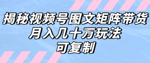 解密视频号图文矩阵带货，月入几个W的打法，可复制-尤课网创