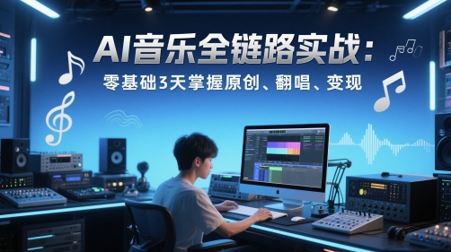 AI音乐全链路实战变现课：零基础3天掌握原创、翻唱、变现-尤课网创