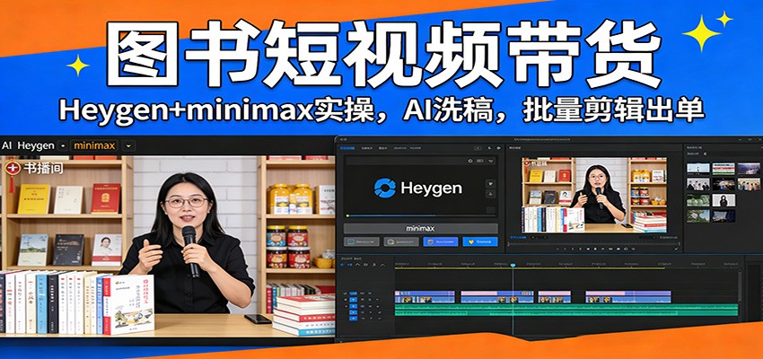 图书短视频带货：Heygen+minimax实操，AI洗稿 ，批量剪辑出单-尤课网创