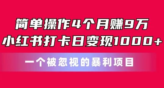 简单操作4个月赚9w，小红书打卡日变现1k，一个被忽视的暴力项目【揭秘】-尤课网创